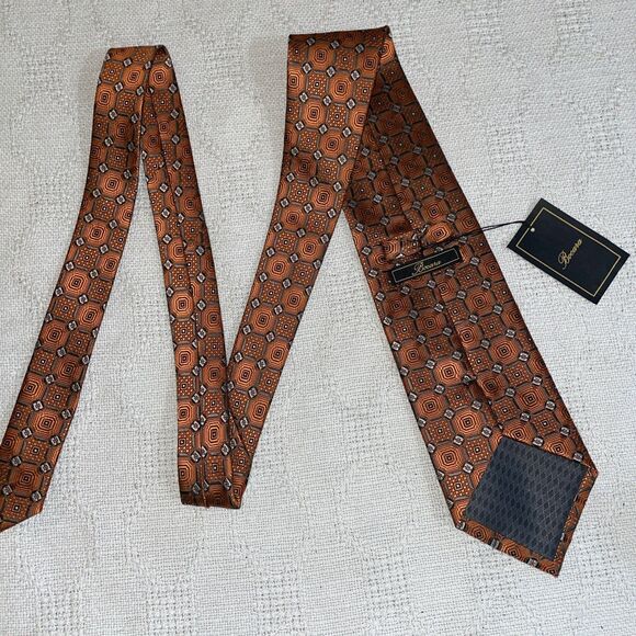 Bocara Men’s Dress Tie Size 57” 4” Orange Geometric Business Formal NWT - Picture 8 of 12